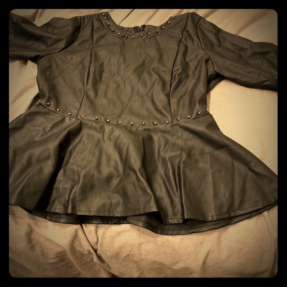 Faux leather studded shirt with a zippered back